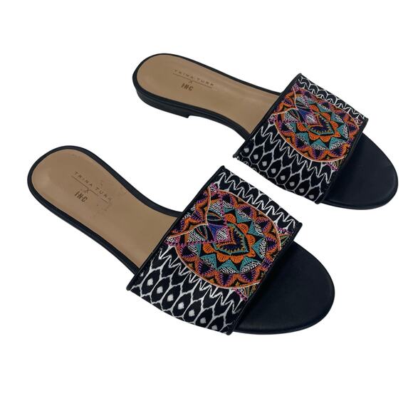 Trina Turk x INC Multicolor Black White Embroidered Maira Slide Sandals Womens 6 - Picture 1 of 6